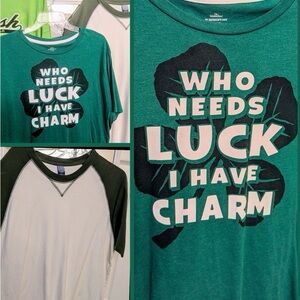 2 T Shirt bundle lot St Patrick's Day Who needs Luck I Have Charm clover Hyp XL